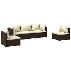 Maison Chic Salon de jardin 5 pcs + coussins - Mobilier/Meubles de jardin - Table et chaises d'extérieur Résine tressée Marron -MN86406