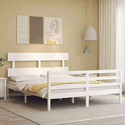 Maison Chic Lit adulte - Cadre Structure de lit avec tête de lit Contemporain blanc 160x200 cm bois massif -MN40774