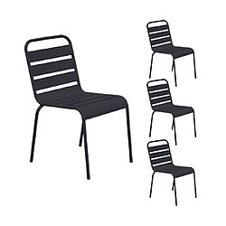 Mes Ensemble table de jardin + 4 chaises en métal gris - BACA pas cher