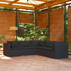 Maison Chic Salon de jardin 5 pcs + coussins - Mobilier/Meubles de jardin - Table et chaises d'extérieur Résine tressée Noir -MN44996