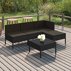 vidaXL Salon de jardin 5 pcs avec coussins résine tressée noir