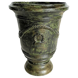 L'Héritier Du Temps Vase Esprit Anduze Vasque Jardinière Pot de Fleurs Décoration Extérieure en Fonte Vert Anglais 55,5x55,5x71cm