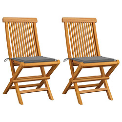 vidaXL Chaises de jardin et coussins gris lot de 2 Bois de teck massif