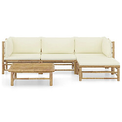 Maison Chic Salon de jardin 5 pcs + coussins - Mobilier/Meubles de jardin - Table et chaises d'extérieur blanc crème Bambou -MN42088