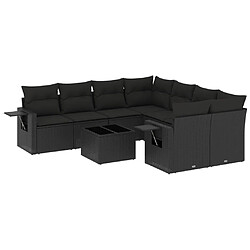 Maison Chic Ensemble Tables et chaises d'extérieur 9 pcs avec coussins,Salon de jardin noir résine tressée -GKD845900