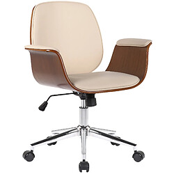 Decoshop26 Fauteuil de bureau moderne et confortable accoudoirs incurvés hauteur réglable en synthétique crème bois et métal BUR10554