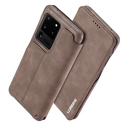 Etui en PU style rétro avec porte-carte café pour votre Samsung Galaxy S20 Ultra