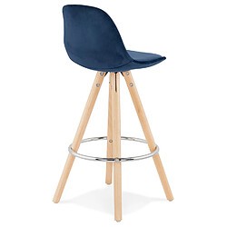 Avis Alterego Tabouret snack mi-hauteur 'SPIRIT MINI' en velours bleu et pieds en bois naturel