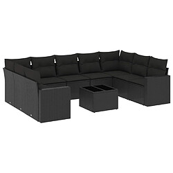 Maison Chic Salon de jardin 10 pcs avec coussins | Ensemble de Table et chaises | Mobilier d'Extérieur noir résine tressée -GKD27787