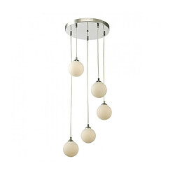 Luminaire Center Suspension Federico Chrome poli,verre opale 5 ampoules 150cm