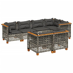 vidaXL Salon de jardin avec coussins 7 pcs gris résine tressée