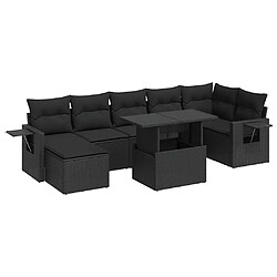 vidaXL Salon de jardin 8 pcs avec coussins noir résine tressée