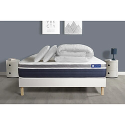 ACTISOM Pack prêt à dormir ACTIFLEX CONFORT Matelas Ressorts ensachés+mémoire de forme 160x200 + sommier KIT blanc +2oreillers+couette