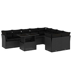 vidaXL Salon de jardin 10 pcs avec coussins noir résine tressée