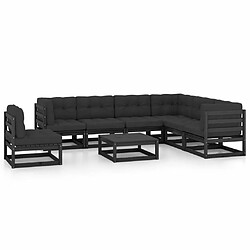 Maison Chic Salon de jardin 8 pcs + coussins - Mobilier/Meubles de jardin - Table et chaises d'extérieur Noir Bois de pin massif -MN95478