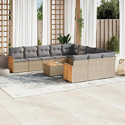 Maison Chic Salon de jardin avec coussins 13 pcs | Ensemble de Table et chaises | Mobilier d'Extérieur beige résine tressée -GKD94259