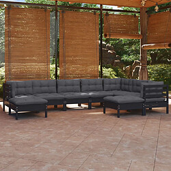 vidaXL Salon de jardin 9 pcs avec coussins Noir Bois de pin massif