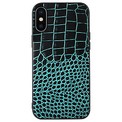 Coque en cuir véritable texture crocodile vert pour votre iPhone XS Max 6.5 pouces