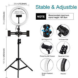 Avis Yonis Kit Lumière Anneau LED 26cm Avec Support Double Téléphone et Trépied 1.1m Pour Vlogging