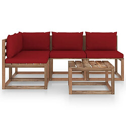 vidaXL Salon de jardin 5 pcs avec coussins rouge bordeaux