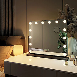 Avis EMKE Miroir de maquillage Hollywood Miroir grossissant avec Ampoules LED Interrupteur tactile 3 couleurs dimmable Rotation à 360° - Cadre Noir 57 x 48 cm