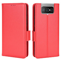 Etui en PU texture litchi, rouge pour votre Asus Zenfone 8 Flip ZS672KS/7 Pro ZS671KS/7 ZS670KS