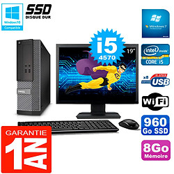 PC DELL 3020 SFF Ecran 19" Core I5-4570 RAM 8Go Disque Dur 960 Go SSD Wifi W7 - Occasion