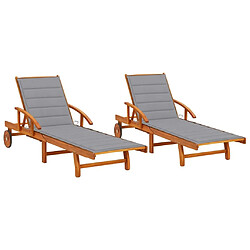 Maison Chic Lot de 2 Chaises longues avec coussins | Transat Bain de soleil Bois d'acacia solide -GKD65220