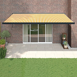 Maison Chic Store banne | Auvent rétractable de porte | Marquise Brise-soleil jaune et blanc 5x3 m tissu et aluminium -GKD82791