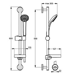 Ideal Standard - Ensemble de douche chromé Idealrain barre 60cm douchette 3 jets porte-savon transparent