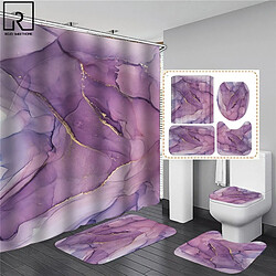 Universal Set de 4 pièces 3D rideaux de douche géométriques dans la salle de bains rideaux de douche imperméables avec crochet set tapis de bain en flanelle tapis décoration maison (180 * 180 cm)