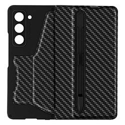 Avizar Coque clapet pour Samsung Galaxy Z Fold 5 Effet Carbone Porte-cartes et Stylet