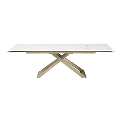 Acheter Vente-Unique Table à manger extensible 6 à 10 personnes en céramique, verre trempé et métal - Effet marbre blanc et Doré - XERENA de Maison Céphy