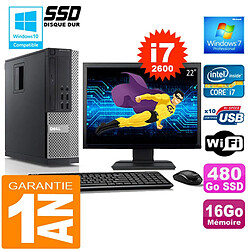 PC DELL 990 SFF Core I7-2600 Ram 16Go Disque 480 Go SSD Wifi W7 Ecran 22" - Occasion