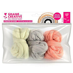 Graines Creatives 3 pelotes de laine 5 m - blanc cassé, gris pâle, corail