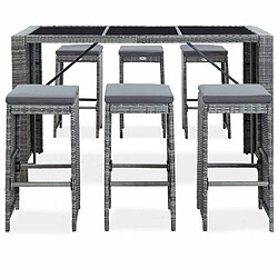 Maison Chic Ensemble de bar de jardin 7 pcs et coussins,Table + chaises + coussins d'extérieur Résine tressée Gris -GKD657985