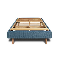 Avis Sommeil de plomb Lit 90x190cm avec tête de lit tapissier tissu et sommier kit Bleu - Hauteur totale : 29cm