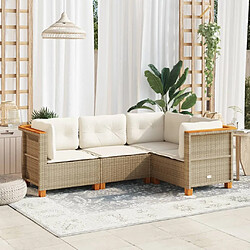 vidaXL Salon de jardin avec coussins 4 pcs beige résine tressée