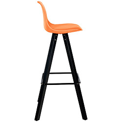 Decoshop26 Tabouret de bar chaise haute x1 repose-pieds style scandinave en plastique et PVC orange structure en bois noir carré 10_0004629