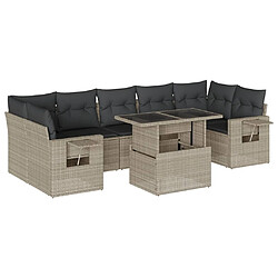 vidaXL Salon de jardin 8 pcs avec coussins gris clair résine tressée