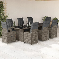 vidaXL Ensemble de bistro de jardin 9 pcs coussins gris poly rotin