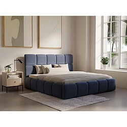 Lit coffre 140 x 190 cm - Tissu texturé - Bleu nuit + Matelas - DAMADO de Pascal Morabito