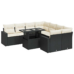 vidaXL Salon de jardin 9 pcs avec coussins noir résine tressée