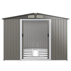 Helloshop26 Abri de jardin métal extérieur 9,74m³ acier galvanisé avec fondation 4 persiennes double porte et rampe 260 x 207 x 181 cm gris foncé 20_0001564