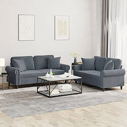 Maison Chic Ensemble de canapés 2 pcs avec coussins, Canapé droit Sofa pour Salon gris foncé velours -GKD942681