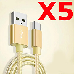 Câble Metal Nylon Renforcé Chargeur USB/Type C Longueur 2m Couleur Or Compatible Samsung LG Sony Wiko Blackberry Motorola Asus Huawei Honor Xiaomi Oppo Archos TEENO Little Boutik®