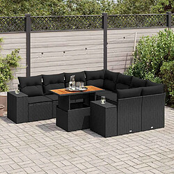 vidaXL Salon de jardin 9 pcs avec coussins noir résine tressée