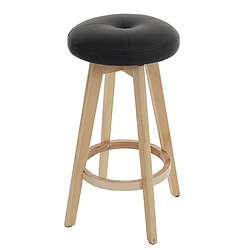 Decoshop26 Tabouret de bar chaise de comptoir x1 avec repose-pieds pivotant en PVC noir et bois clairs 04_0008595