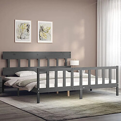 Avis Maison Chic Lit adulte - Cadre Structure de lit avec tête de lit Contemporain gris 200x200 cm bois massif -MN11830