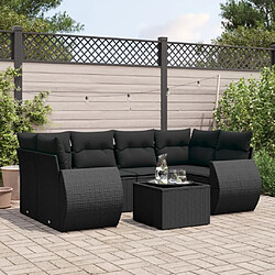 Maison Chic Salon de jardin 7 pcs avec coussins | Ensemble de Table et chaises | Mobilier d'Extérieur noir résine tressée -GKD18220